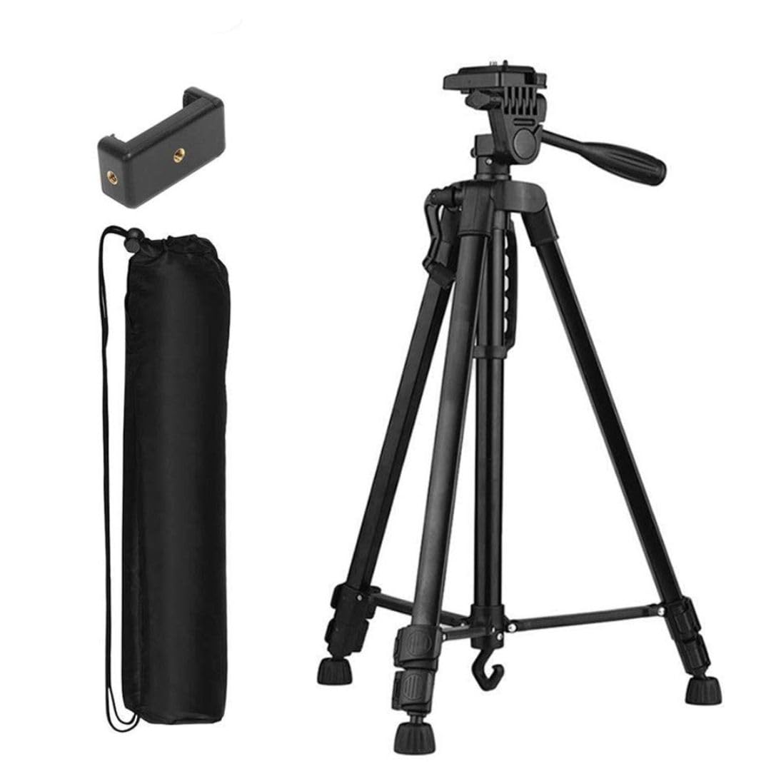Tripod (55-Inch), Universal Lightweight Tripod with Mobile Phone Holder Mount & Carry Bag for All Smart Phones, Gopro, Cameras