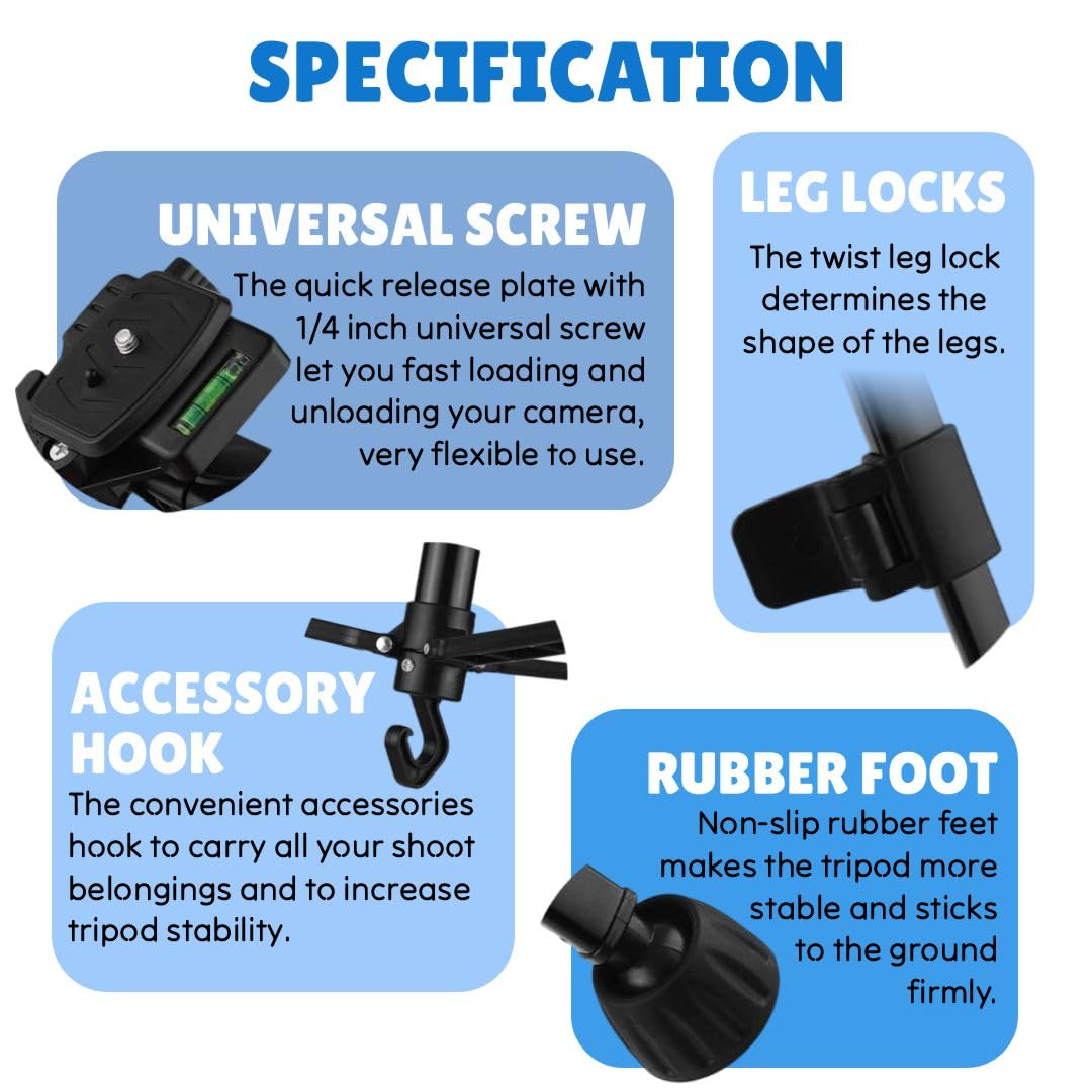 Tripod (55-Inch), Universal Lightweight Tripod with Mobile Phone Holder Mount & Carry Bag for All Smart Phones, Gopro, Cameras