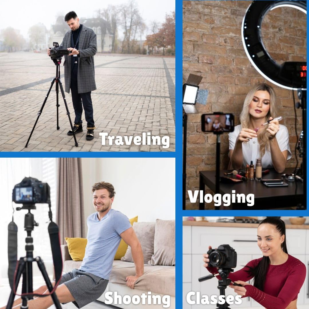 Tripod (55-Inch), Universal Lightweight Tripod with Mobile Phone Holder Mount & Carry Bag for All Smart Phones, Gopro, Cameras